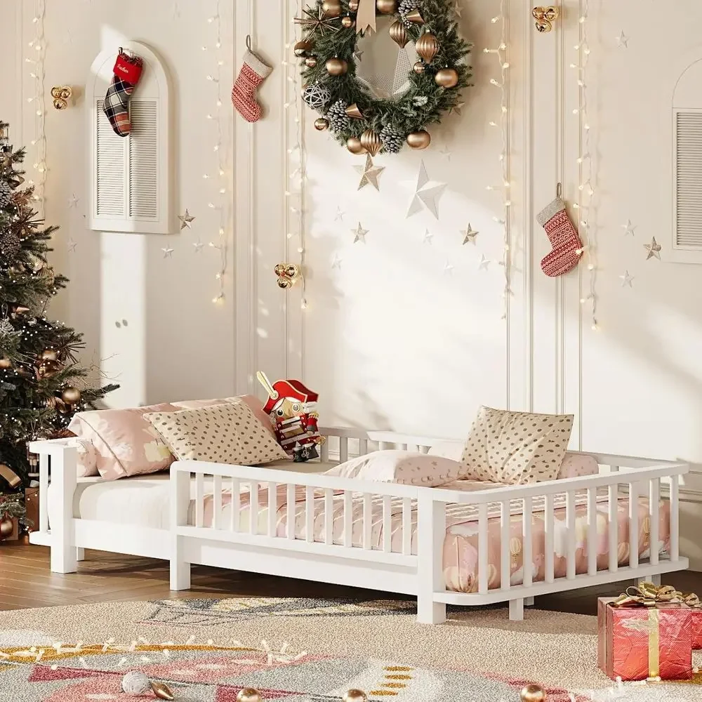 Bed Rail Toddler - سرير خشبي صلب مزدوج مع حواجز