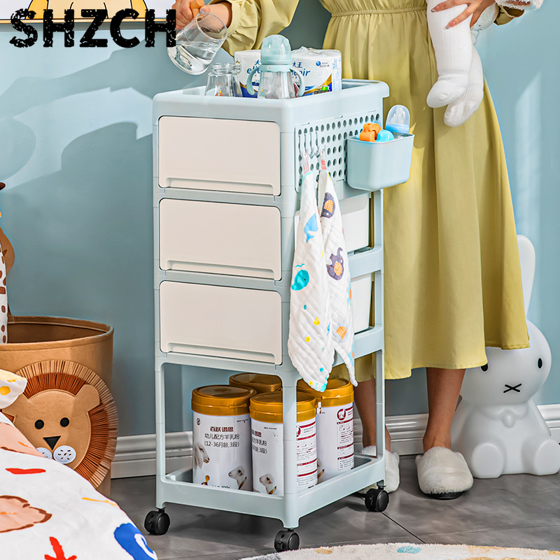 Baby Nursery Drawers - عربة تخزين متنقلة بلون كريمي، منظم