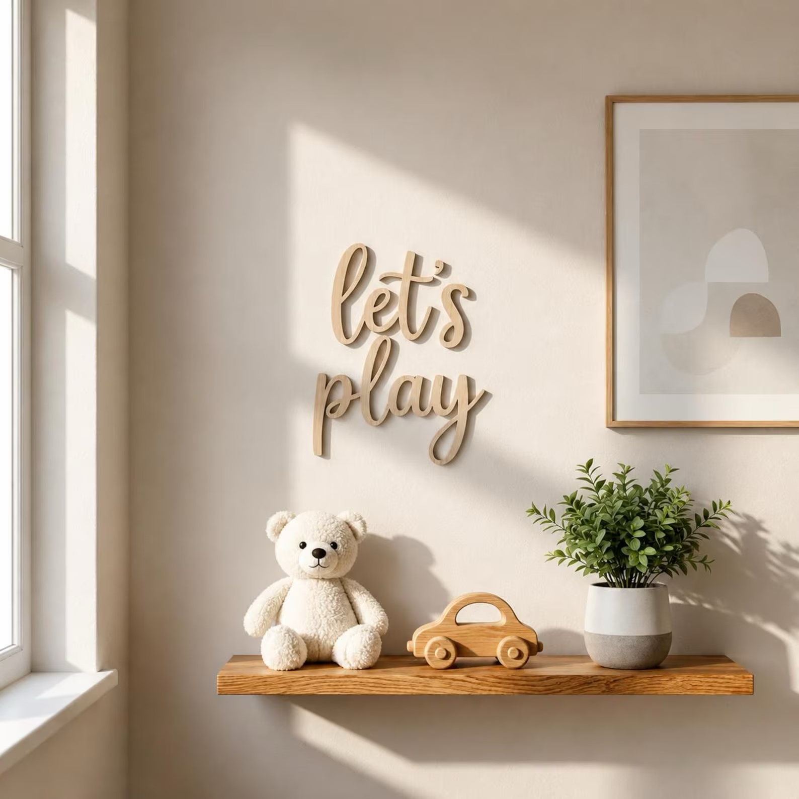 Baby Nursery Room - لافتة خشبية مكتوب عليها 'دعونا نلعب'،