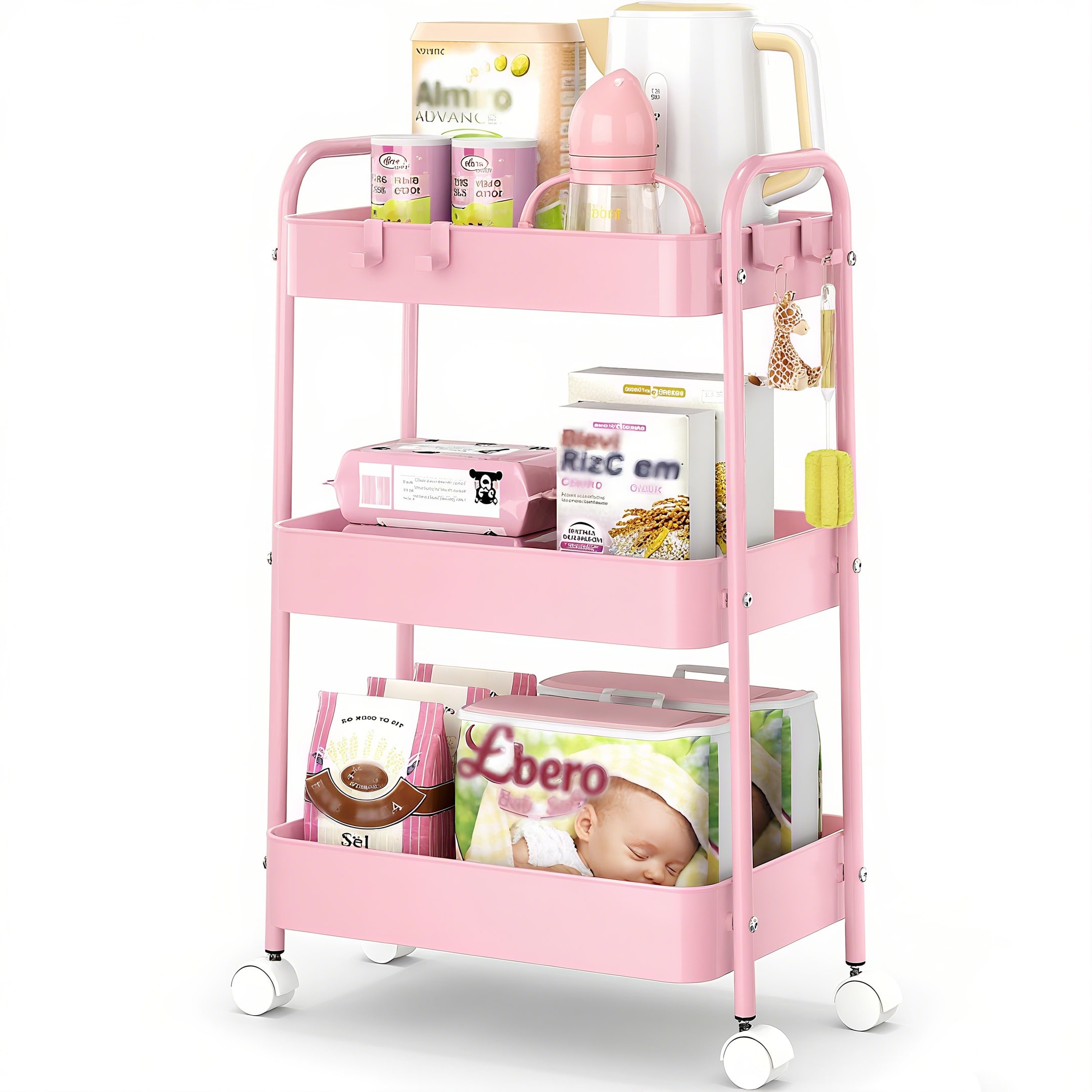 عربة تخزين معدنية بثلاث طبقات  - مراجعة Baby Nursery Pink وسعره
