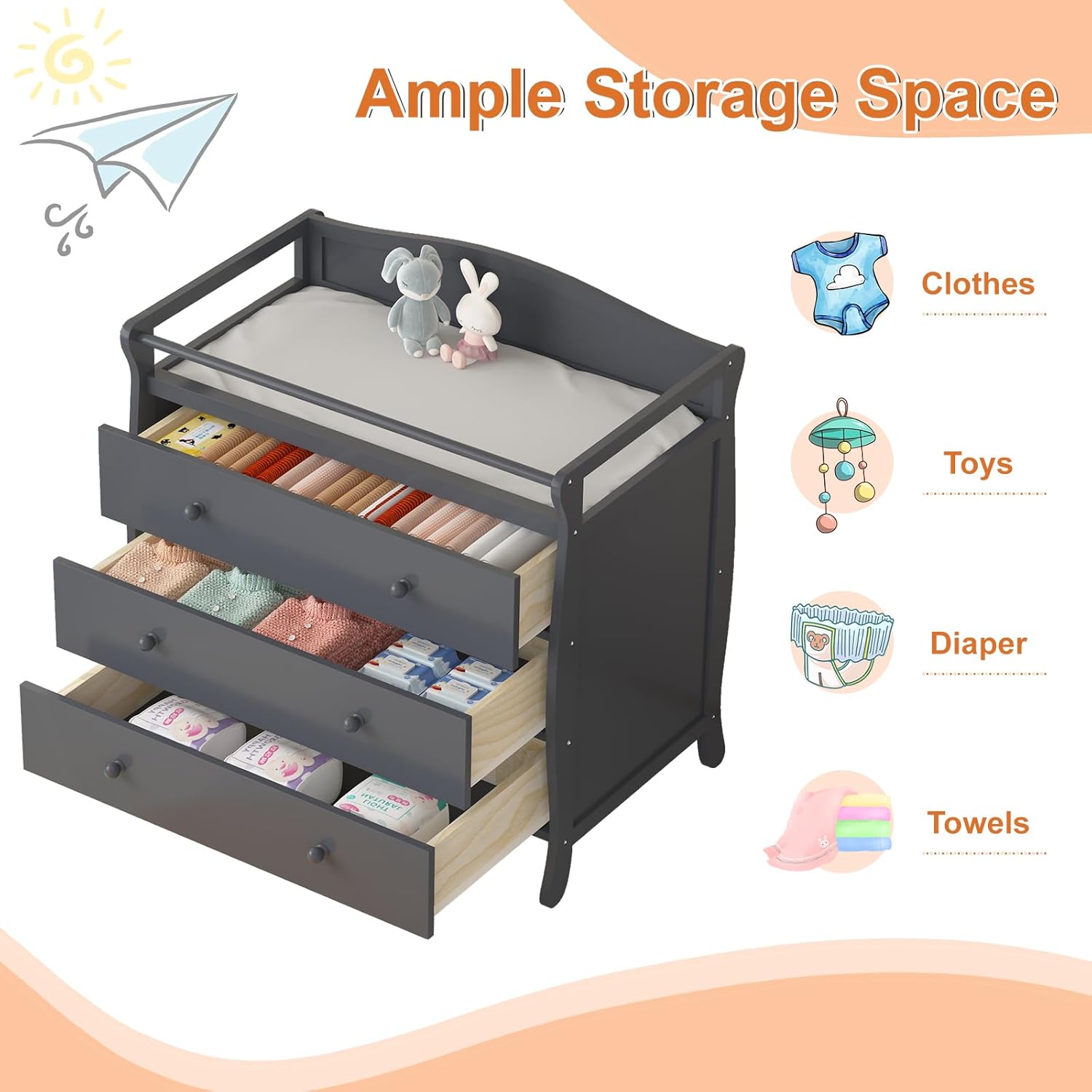 3 أدراج طاولة تغيير الحفاضات ا - مراجعة Baby Nursery Drawers وسعره