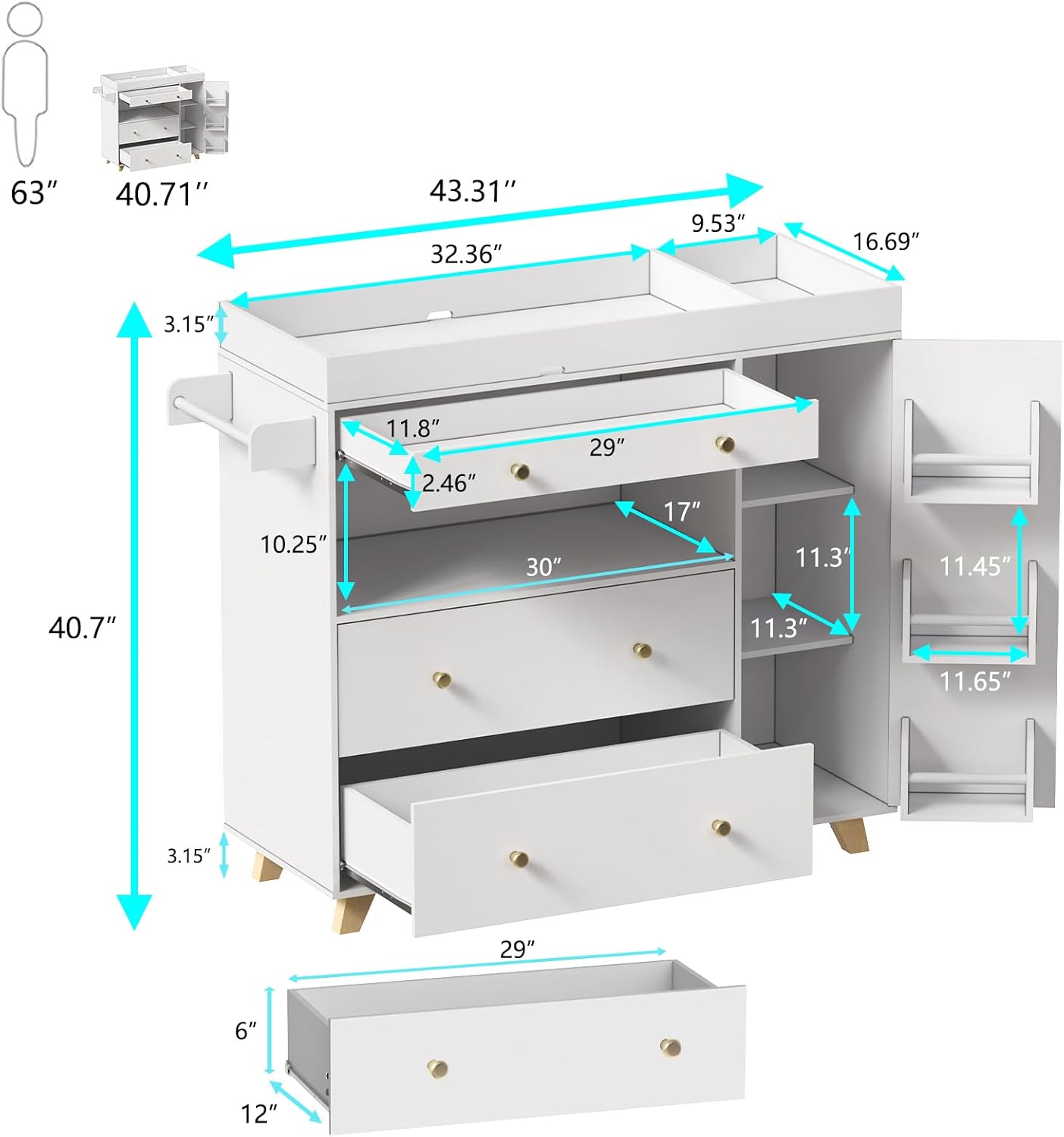 طاولة تغيير حفاضات الأطفال، مح - مراجعة Baby Nursery Drawers وسعره