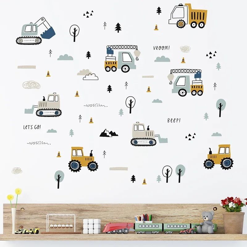 مرسومة باليد لطيف سيارات شاحنة - مراجعة Wall Decal Nursery وسعره